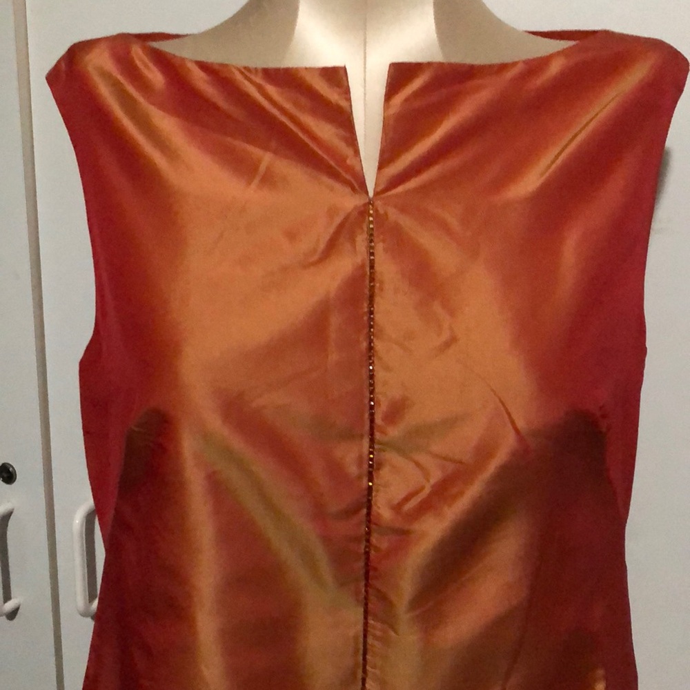 Anne Klein 6, Orange Silk beaded stripe Dress